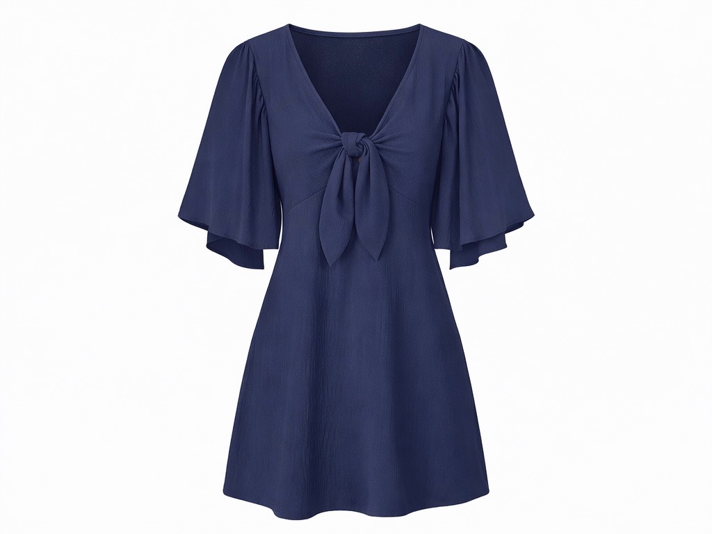 Dokotoo Women's V-Neck Bell Sleeve Bow Tie Mini Dress 1